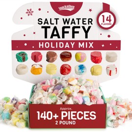 Snackathon Salt Water Taffy Assorted Mix – Holiday Edition, Festive 14-Flavor Variety, Bulk 2 LB Family Size, Soft & Chewy Gourmet Candy, Approx. 140+ Individually Wrapped Pieces