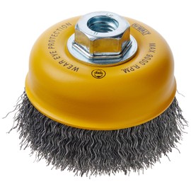 DEWALT Wire Cup Brush, Crimped, Carbon Steel, 4-Inch x 5/8-Inch, 11 HP, .014-Inch (DW49101)