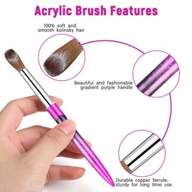 Kolinsky Acrylic Nail Brushes Nail Art Brush for Acrylic Application Acrylic Powder Metal Handle Nail Brush Manicure Tool for DIY Home Salon Size 8
