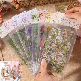 Scrapbooking Supplies Stickers (720Pcs /8Pack), Vintage Transparent Decorative Pretty Retro Floral Stickers Set, Nature Themes Stickers, for Scrapbooking Journaling DIY