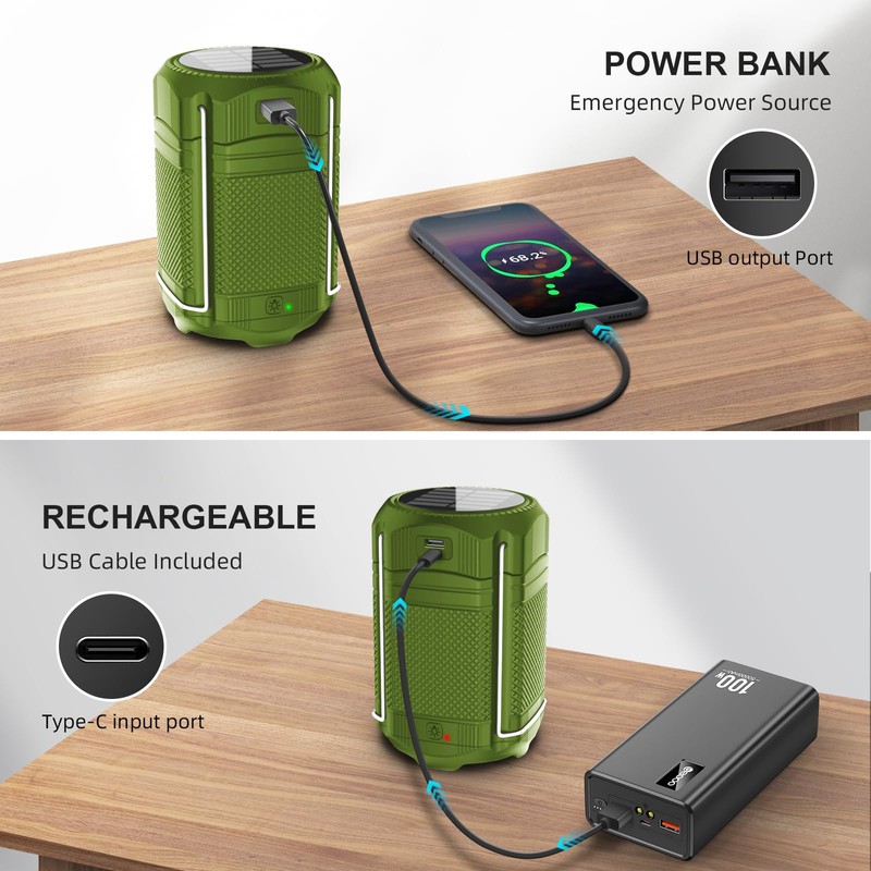 Camping Lantern 5000mAh Solar Hand Crank Telescopic LED Flashlight Portable
