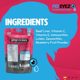 PetEyez Tear Stain Remover Vitamin Treats for Dogs - Support Eye Health & Reduce Itching & Tear Stain Buildup - 100% Natural Dog Treats w/Superfoods, Antioxidants & Nutrients - Beef Flavor - 1oz