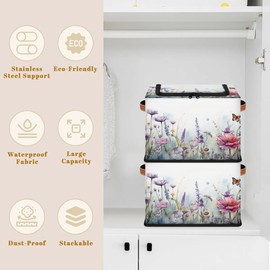 Cute Flowers Storage Baskets Bins with Zipper Lid And Handle, 14.2 X 10.2 X 10" Closet Organizer Bins Toy Basket Cube Storage Bin Stackable Foldable Shelf Storage Baskets for Organizing, 1Pcs