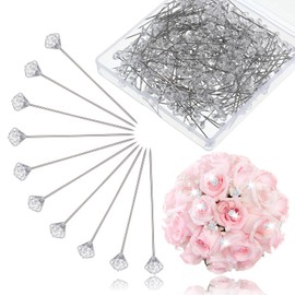 YBEATY 300 Pcs Corsage Boutonniere Pins 1.5 Inch Crystal Straight Head Clear Diamond Rhinestone Floral Flower Pins Elegant DIY Crafts Jewelry Sewing Decoration Accessories for Quilting Wedding