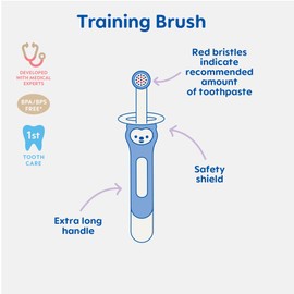 MAM Training Toothbrush for Babies (1 Baby's Brush with Safety Shield), Baby Toothbrush with Brushy The Bear Character, Interactive App, for Girls 5+ Months, Pink