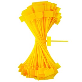 QIMEI-SHOP Cable Tie Tags Yellow 150 mm x 3 mm Cable Labelling Cable Tie Set Tensile Strength 10 kg Adjustable UV Resistant for Cable Management Gardening Pack of 100