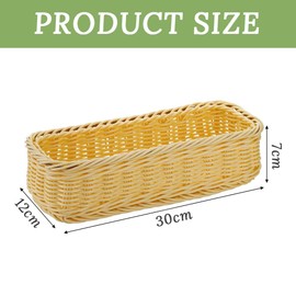 3 Pack Plastic Wicker Bread Basket, Rectangular Imitation Rattan Basket, Desktop Food Basket, Kitchen Cutlery Storage hamper for French Bread, Fruits, Vegetables, Kitchen, Dining Room (Beige)
