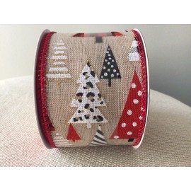 Plaid 2 1/2” Christmas Plaid And Leopard Trees Wired Ribbon Roll 20 Feet ( 6.66 Yards)