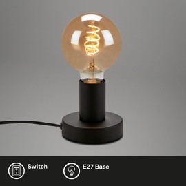 BRILONER - Retro Bedside Lamp with Cable Switch, E27 Socket, Max. 10 Watt, Vintage Table Lamp, Lamp, Desk Lamp, Table Lamp, Office Lamp, Reading Lamp, Bed, Reading Light, 10 x 9 cm, Black