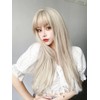 Semi-Long, Beige x White Wig, Women's Wig, Straight, Natural, Harajuku,