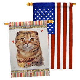 Scottish Fold Happiness House Flags Pack Animals Cat Kitten Meow Spoiled Paw Fur Pet Nature Farm Animal Creature USA Applique Small Decorative Gift Yard Banner Double-Sided Made In 28 X 40