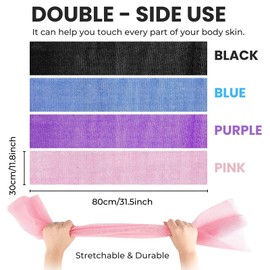 BENIFILE 4 Pieces African Exfoliating Net Shower Sponge - 31.5 Inch Exfoliating Towel Bath Sponge Long African Net Washcloth Back Body Scrubber Skin Smoother for Daily Use (Pink/Purple/Blue/Black)
