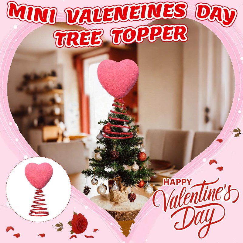 5 Inch Mini Valentine Day Hearts Tree Topper Flocked Tree