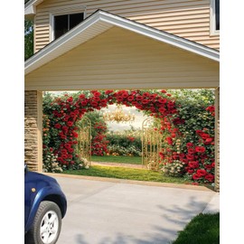 13X6ft Red Rose Garage Door Banner Valentine's Day Garage Door Backdrop, Romantic Red Rose Garage Door Cover Floral Wall Background for Weddings Bridal Showers Anniversary Party Banner Decor
