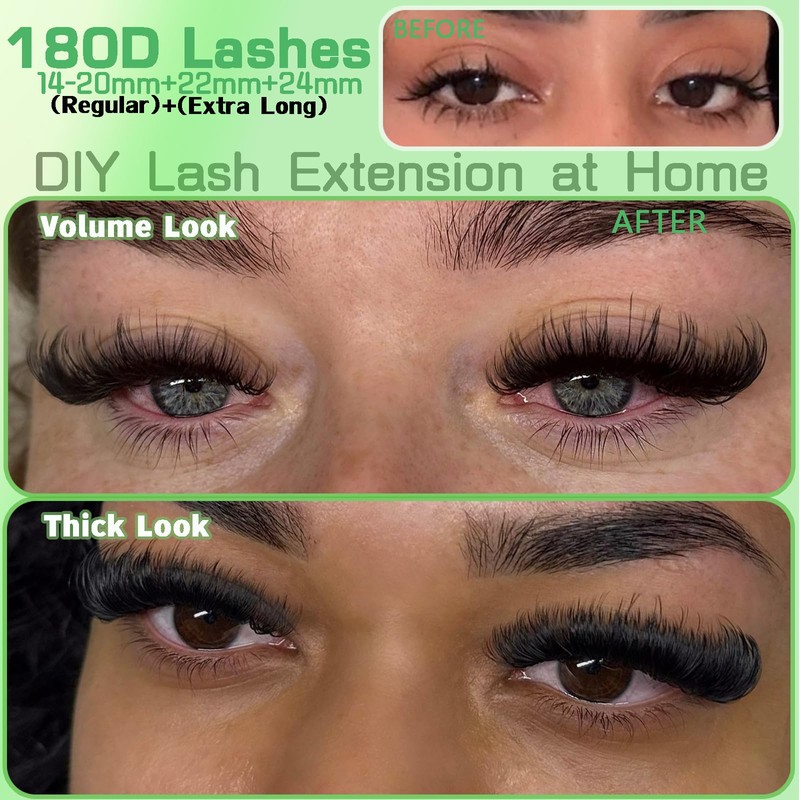 Lash Clusters Kit 14-24mm 180D Volume Clusters Eyelash Extensions 240Pcs