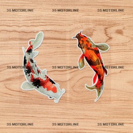 Koi Fish Japanese Colorful Vinyl Decal Sticker - 2 Fishes Reflective, 4 Inches - for Car Boat Laptop 02131