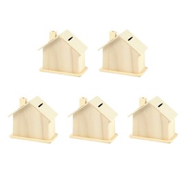 NUOBESTY Wood Decor 5Pcs DIY Piggy Bank Wooden House Piggy Bank DIY Cabin Coin Bank Unfinished Savings Bank DIY House Craft Piggy Bank for Kids Home Decor Girls Toys