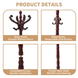 ZOZOE Wooden Classic Coat Rack Stand, Solid Wood Coat Rack Freestanding with 14 Hooks, Vintage Coat Racks with Sturdy Round Base, Natural Birch Wood Coat Tree Hanger Stand for Entryway Hallway