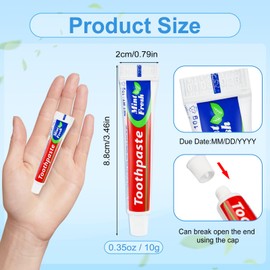 10 Tubes Bulk Travel Size Mini Toothpaste, 0.35 oz Disposable Mint Flavor Pocket Teeth Paste Small Essential Toothpaste for Travel, Home/Hotel/Guests/Charity/Homeless/Camping Oral Care (Single Use)