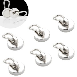 WTZWYFWJ Magnetic Hooks, Extra Strong, Pack of 6 Neodymium Magnetic Hooks, 25 mm, Tensile Force Strong Carabiner, Rotatable Magnetic Hook, Magnet with Hook for Fridges, Kitchens, Garage, Camping