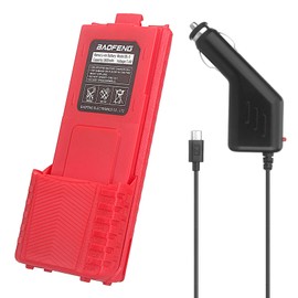 BAOFENG UV-5R Extended Battery,[Upgrade] USB-c Charging 3800mAh High Capacity Li-ion Battery BF-F8HP UV-5RX3 RD-5R UV-5RTP Radios Battery Series (Red 1Pack+USB-c car Charger*1)