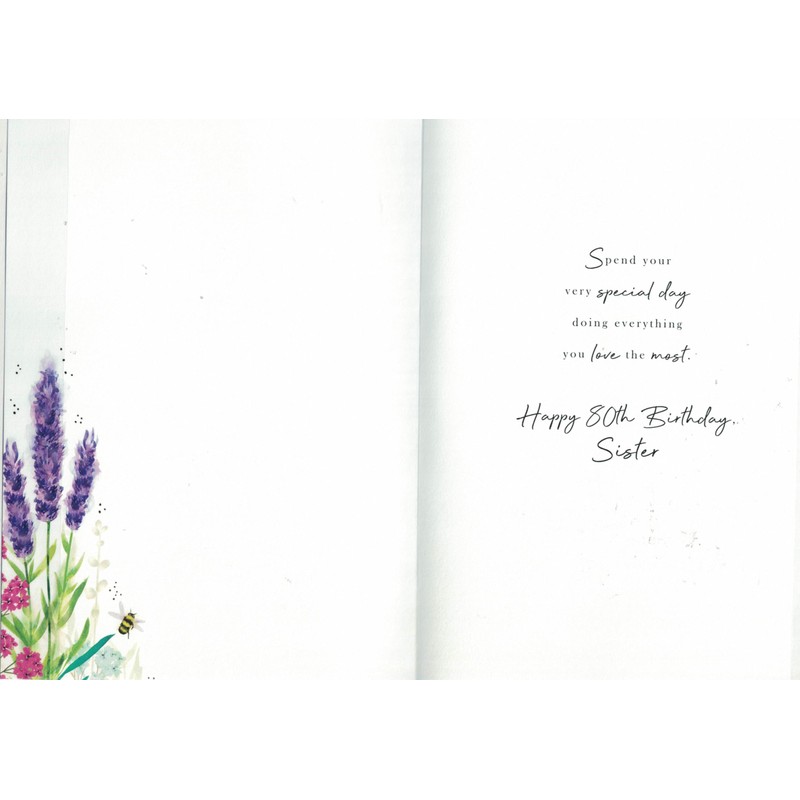 Sister 80th Birthday Card, Lovely Floral Design, 23 x 15
