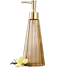 EMPO Vintage Elegant Glass Soap Dispenser, Liquid Soap/Sanitizer/Shampoo Bottle with Pump, Rustic Farmhouse Decor Hand Soap Dispenser Bathroom Accessories (Brown)