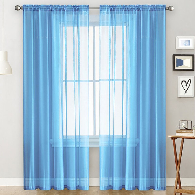 Sheer Curtains Living Room Rod Pocket Window Curtain Panels Bedroom
