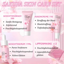 Sakura Skin Care Set Teenager Girls Gifts - Skincare Set Moisturising - Gift Set Women - Cherry Blossom Face Care Set - Firming Beauty Set - With Serum, Cream Lips & Eye Mask
