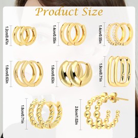 GTNCE 8 Pairs 18K Gold-Plated Chunky Earrings, Golden Hoop Earrings for Women, Hypoallergenic Stud Earrings Set, Chunky Stud Earrings for Women, Elegant Gold Earrings, Women, Large Hoop Earrings,