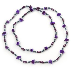 Avalaya Long Purple Shell & Hematite Bead Necklace/106cm L