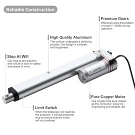 Justech 200mm 8-inch Linear Actuator Motor Heavy Duty 1500N 12V Actuators for Auto Car RV Electric Door Opener Industrial Agricultural Machinery Sweeping Vehicles Vessels Cargo Medical Window-Silver