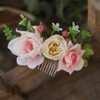 Fangsen Pink Rose Gardenia Flower Hair Comb Bridal Headpiece Floral