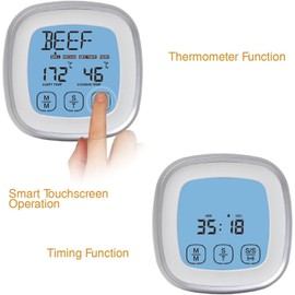 Fasizi Meat Thermometer Instant Read Food Thermometer Digital Cooking Thermometer with Timer Alert Probe for Oven Kitchen Grilling Smoker(Silver)