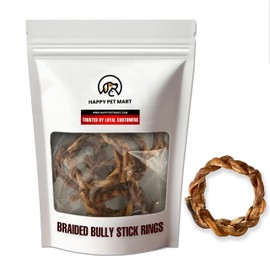 HAPPY PET MART Braided Bully Stick Rings for Dogs. | High Protein, Fun Shape, Long-Lasting, Single-Ingredient Dog chew Treats. (Pack of 10)