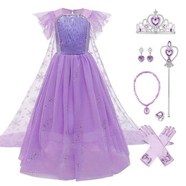 Snow Queen Elsa Princess Costumes for Girls Children Tulle Dress with Accessories Ice Princess Fancy Dress Carnival Christmas Birthday Gift Dress Fancy Dress Clothing Size 98-140, 01-purple