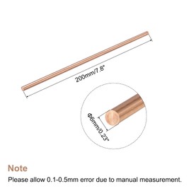 MECCANIXITY 6mm Diameter 200mm Length Solid Copper Round Rod Lathe Bar Stock for DIY Craft CNC Cutting