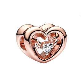 PAGOGO Jewelry Rose Heart Sparkling Stone Charm for Women Bracelets and Necklaces 925 Sterling Silver,Mother's Day for Women