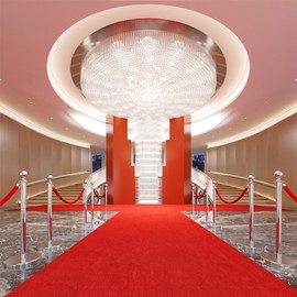 Stainless Steel Stanchion Post, 6 PCS 5FT Red Velvet Rope, Silver Stanchion Post with Ball Top, Hollow Base, Red Carpet Ropes and Poles, Crowd Control Barriers for Party