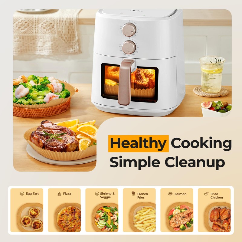 250 Pcs 8" Square Air Fryer Liners Disposable, Unbleached Parchment