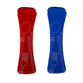 Mnsconkl Cutlery Bag, Cutlery Bag for On the Go Pack of 2 Portable Neoprene Cutlery Bags Empty with Zip Cutlery Camping Tableware Washable School Picnic Cutlery to Go Bags Blue Red