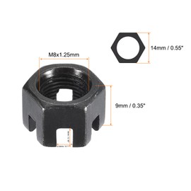 Awclub Hexagon Slotted Nuts, M8 x 1.25mm GB58 Carbon Steel Hex Castle Nuts Black - Pack of 10