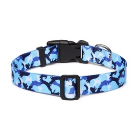 Suredoo Adjustable Nylon Dog Collar with Patterns, Soft Comfy Pet Collar for Small Medium Large Dogs (S, Dog Camouflage Blue)