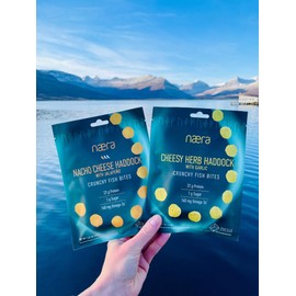 Næra Crunchy Fish Bites, Variety 2 Pack, Cheesy Herb Haddock with Garlic & Nacho Cheese Haddock with Jalapeno, Icelandic Wild Caught White Fish, High in Protein & Omega 3s, Gluten Free, Low Carb & Only 1 G Sugar, Made with 100% Renewable Energy, Recyclea