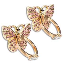 [2 Packs] Butterfly Glitter Bling Bling Phone Ring Holder, Sparkle Phone Ring Grip Artificial Diamond Stand,Rhinestone Cell Finger Ring for Phones,Pad