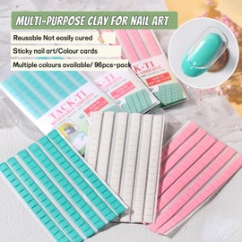 Gueiddi Reusable Nail Art Clay, Nail Glue Clay DIY Professional Fake Nail Tips Sticky Manicure Tool, Nail Art Plastic, Manicure, Non Sticky Hand Clay Nail Fixing Gel (Pink 96pcs)