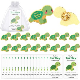 20 Sets You're Turtley Awesome Inspirational Gifts Bulk Positive Turtle Pins Turtle Greeting Cards and Organza Bags Employee Appreciation for Coworker Staff Volunteer Teacher Students Pocket Favor