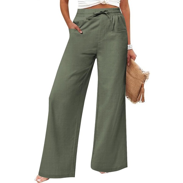 JEKAOYI Women's Casual Linen Wide Leg Pants with Pockets Boho