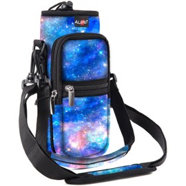 AUPET Water Bottle Sling Bag Sleeve Holder Carrier 25/32/40/64 oz,Insulated Crossbody Water Bottle Case Cover with Strap and Pockets for Men/Women Walking Hiking Camping (25oz, blue starry sky)