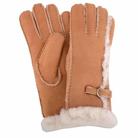 SNUGRUGS Womens Sheepskin Glove with Wool Out and Buckle Detailing - Tan - Medium